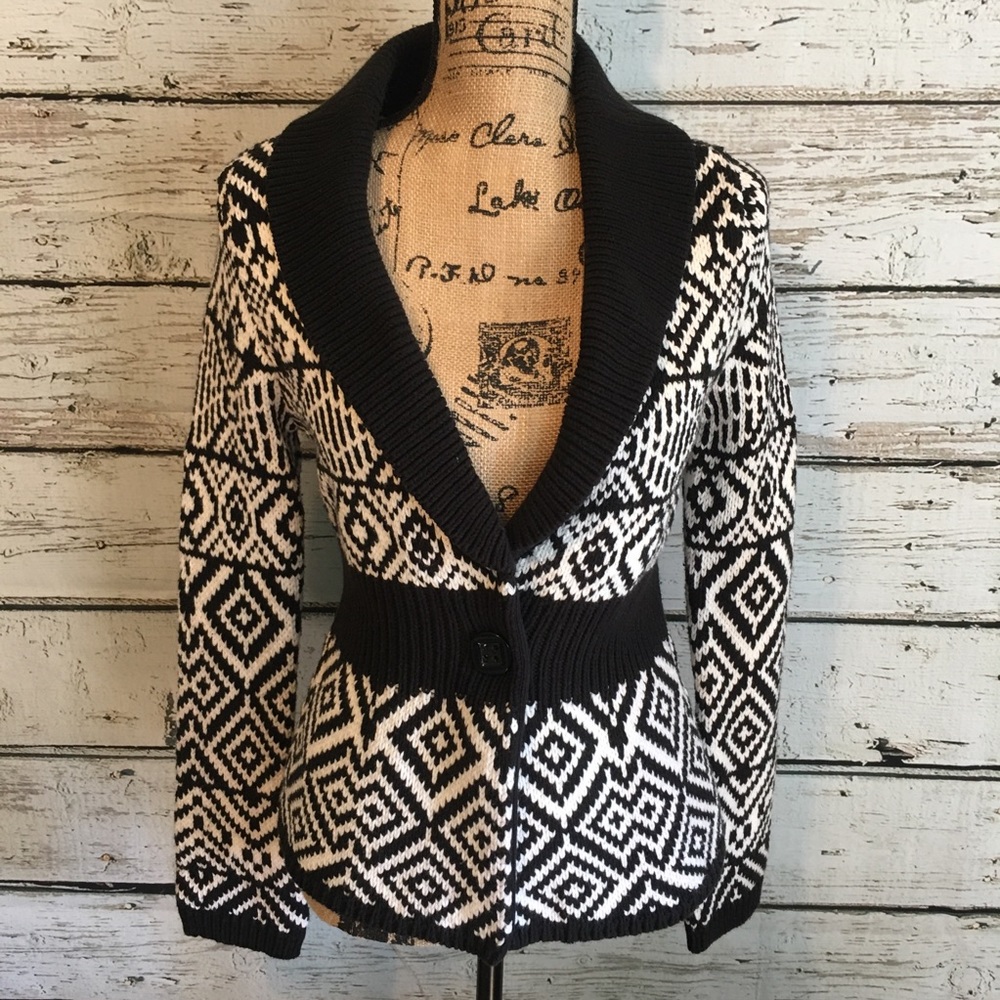 WHBM Black & White Cardigan Sweater Size Small
